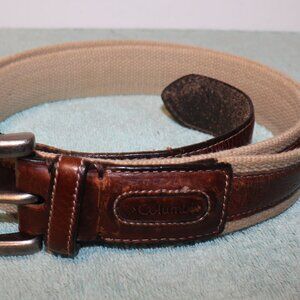 Columbia Men's Brown Leather And Tan Canvas Belt Size 42 Sportswear